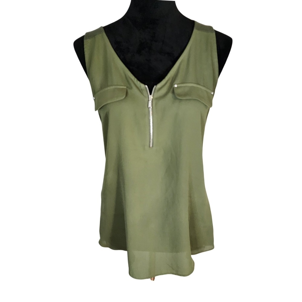 FORTUNE & IVY Size Small Olive Green Zipper Accent Business Casual Tank Top Cami